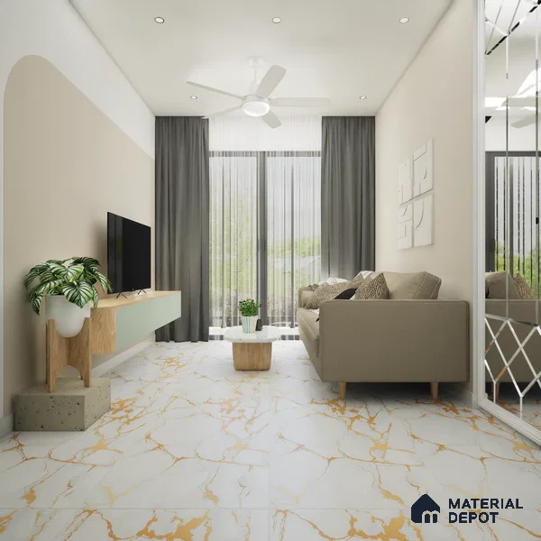 Floor & Wall Tile TL 10170 Alcora Bianco 4 ft x 2 ft PGVT Vitrified Glossy Finish - 9 mm Suitable For Living Room, Bedroom, Bathroom, Kitchen