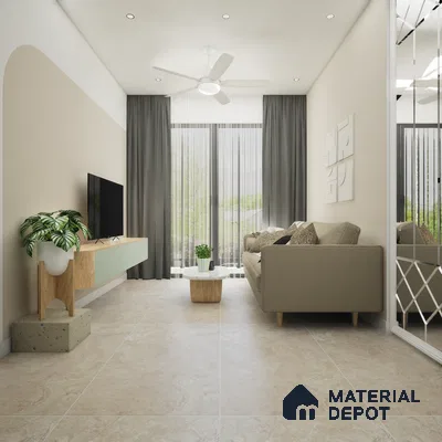 Aspen Beige 1200x600 mm Carving Surface GVT Tile - 9 mm | Material Depot