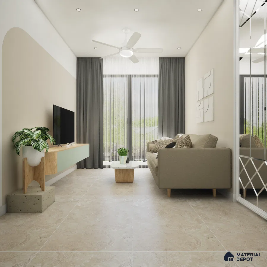 Aspen Beige 1200x600 mm Carving Surface GVT Tile - 9 mm | Material Depot