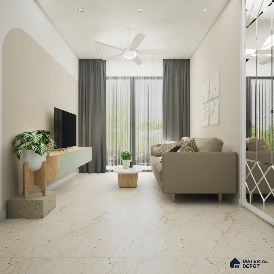 Dunexa Beige 1200x600 mm Carving Surface GVT Tile - 9 mm | Material Depot