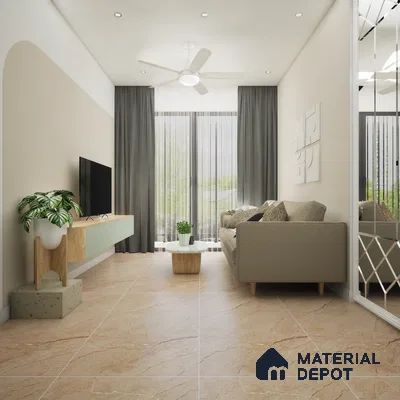 Alwali Ivory 1200x600 mm Endless Carving Surface GVT Tile - 9 mm | Material Depot