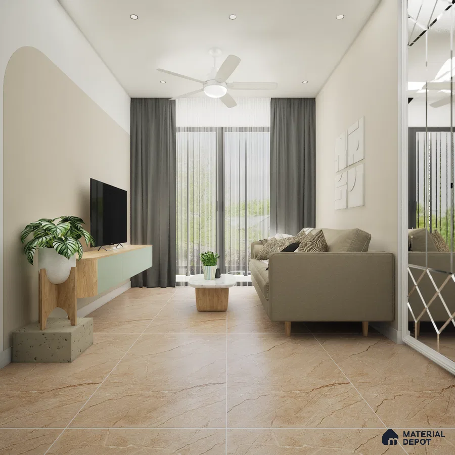Alwali Ivory 1200x600 mm Endless Carving Surface GVT Tile - 9 mm | Material Depot