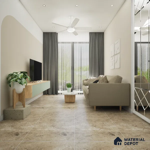Marble Floor & Wall Tile TL 08413 Baraque Beige 4 ft x 2 ft Glossy Finish Vitrified Tile - 9 mm | Suitable for Living Room, Bedroom & Bathroom