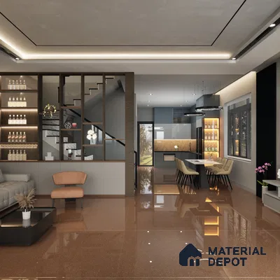 Mozart Walnut 1200x600 mm Glossy Finish Terrazzo Collection Full Body Floor and Wall Tile - 9 mm | Material Depot
