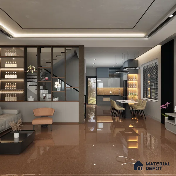 Terrazzo Wall & Floor Tile TL 04245 B Walnut Glossy Finish 1200x600 mm Full Body Vitrified Tile - 9 mm
