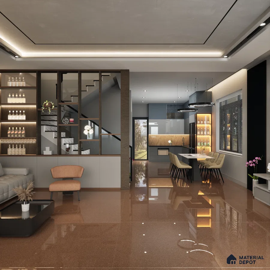 Mozart Walnut 1200x600 mm Glossy Finish Terrazzo Collection Full Body Floor and Wall Tile - 9 mm | Material Depot