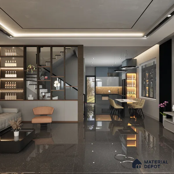 Terrazzo Wall & Floor Tile TL 04241 B Nero Glossy Finish 1200x600 mm Full Body Vitrified Tile - 9 mm