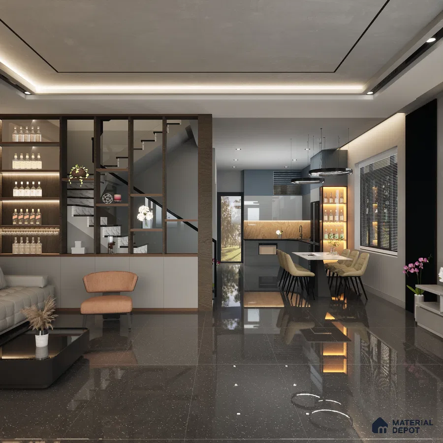 Mozart Nero 1200x600 mm Glossy Finish Terrazzo Collection Full Body Floor and Wall Tile - 9 mm | Material Depot