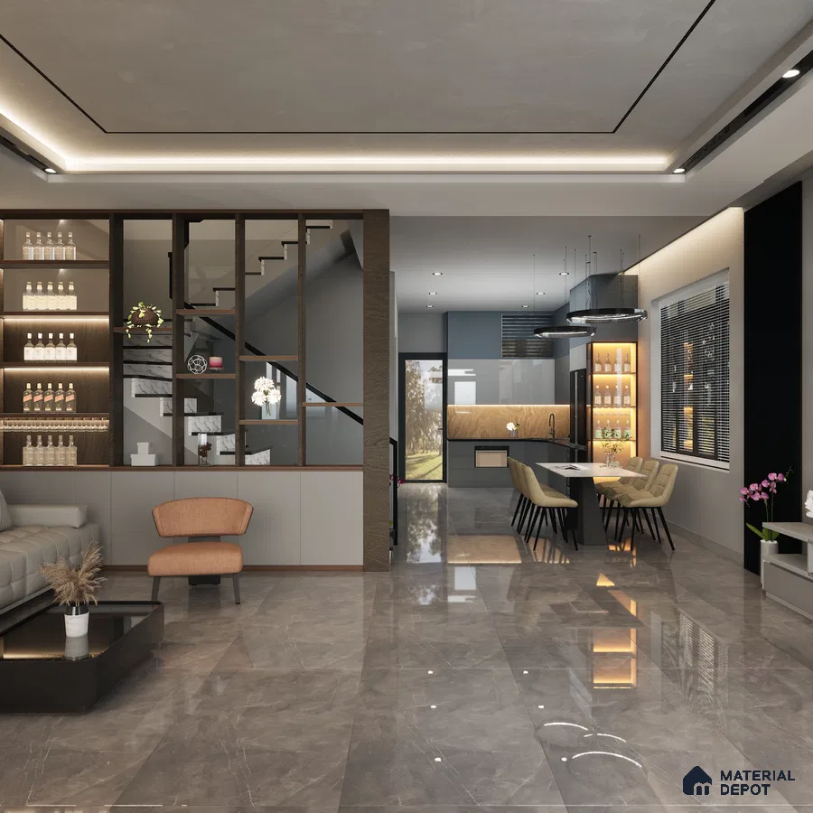 Armani Gris 1200x600 mm High Gloss Finish GVT Tile - 9 mm | Material Depot