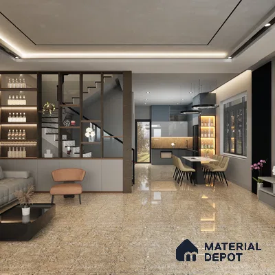 Perlato Butterscotch 1200x600 mm Glossy Finish Multi Charged Vitrified Tile - 9.5 mm | Material Depot