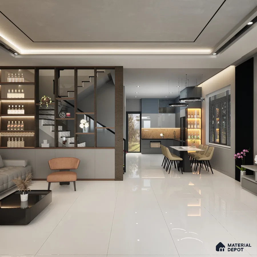 Plain White 1200x600 mm Glossy Finish GVT Tile - 9.5 mm | Material Depot