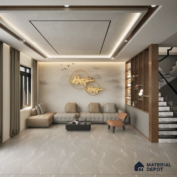 Grey Marble Floor Tile TL 06965   1 ft x 1 ft Ceramic Carving Matte Finish - 9 mm | Suitable for Living Room, Bedroom, Bathroom
