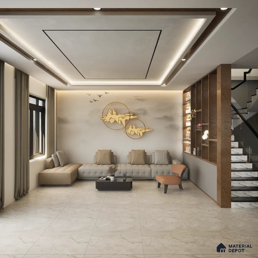 Shaker Beige 1200x600 mm Carving Surface GVT Tile - 9 mm | Material Depot