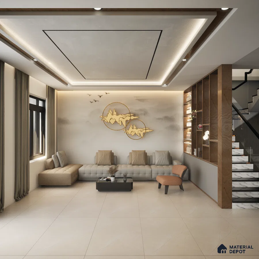 Bolzano Beige 1200x600 mm Carving Surface GVT Tile - 9 mm | Material Depot