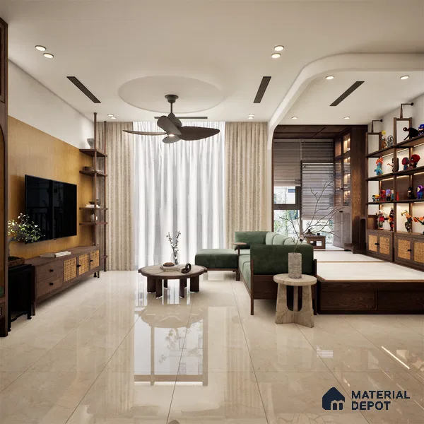 Stone Wall & Floor Tile TL 09965 Velentino Crema 4 ft x 2 ft Vitrified Glossy Finish - 9 mm | 3 Random Design