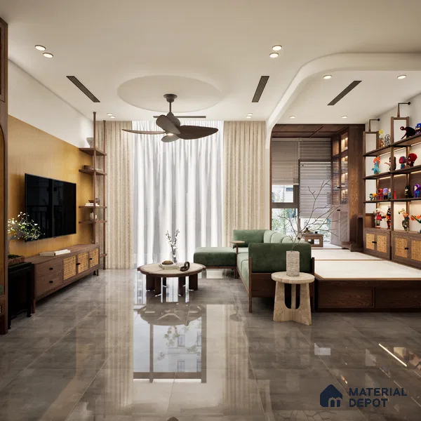 Grey Cement Wall & Floor Tile TL 07005 2 ft x 2 ft Vitrified Carving Matte Finish - 9 mm | 3 Random Design | Suitable for Living Room, Bedroom, Bathroom