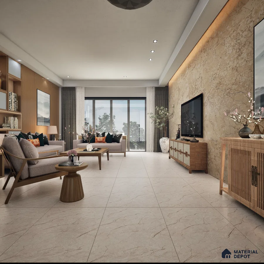 Roma Beige 1200x600 mm Endless Carving Surface GVT Tile - 9 mm | Material Depot