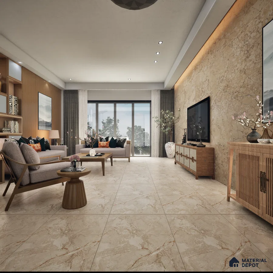 Suprim Brown 1200x600 mm Endless Carving Surface GVT Tile - 9 mm | Material Depot