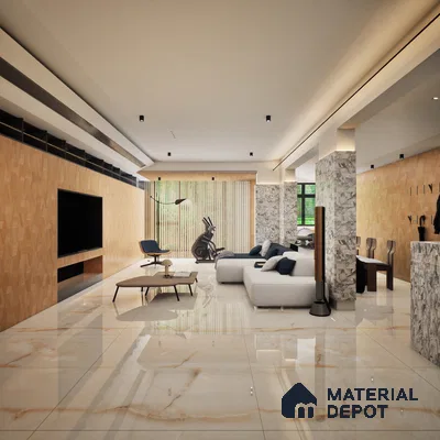 Rey Lamia Beige 1200x600 mm Glossy Finish Infinito Octane Glaze Vitrified Floor and Wall Tile - 9 mm | Material Depot