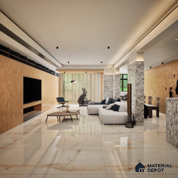 Marble Wall & Floor Vitrified Tile Oyster Beige 4 ft x 2 ft | TL 01077 Glossy Finish - 9 mm | Suitable for Living Room, Bedroom