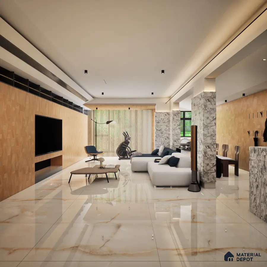 Rey Lamia Beige 1200x600 mm Glossy Finish Infinito Octane Glaze Vitrified Floor and Wall Tile - 9 mm | Material Depot