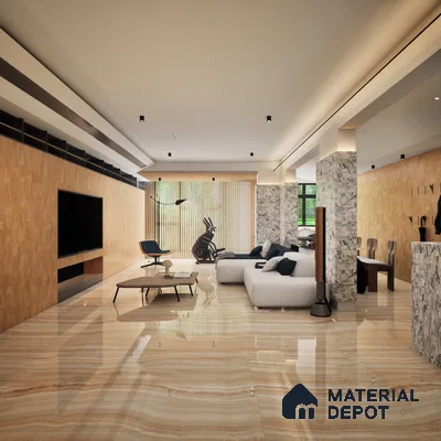 Rey Honey Onyx Gold 1200x600 mm Glossy Finish Infinito Octane Glaze Vitrified Floor and Wall Tile - 9 mm | Material Depot