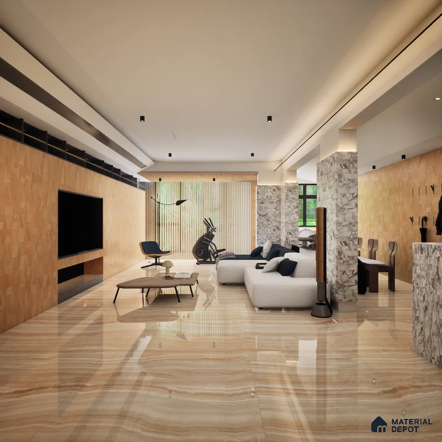 Rey Honey Onyx Gold 1200x600 mm Glossy Finish Infinito Octane Glaze Vitrified Floor and Wall Tile - 9 mm | Material Depot