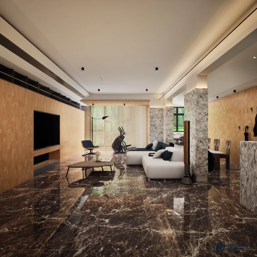 Rey Marron Emperador 1200x600 mm Glossy Finish Infinito Octane Glaze Vitrified Floor and Wall Tile - 9 mm | Material Depot