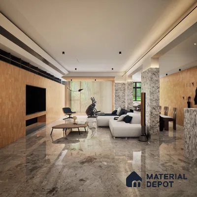 Rey Grey William 1200x600 mm Glossy Finish Infinito Octane Glaze Vitrified Floor and Wall Tile - 9 mm | Material Depot