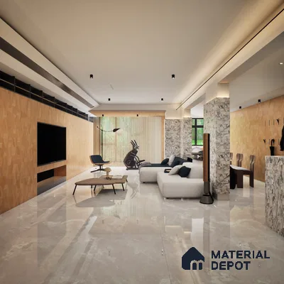 Marble Wall & Floor Tile TL 05534 Lustro Bianco 2 ft x 4 ft Vitrified Glossy Finish - 9 mm | 8 Random Design | Suitable for Living Room, Bedroom, Bathroom, Kitchen
