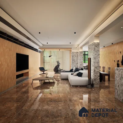 Marble Floor & Wall Tile TL 08238 Cisco Choco 4 ft x 2 ft High Gloss Finish Vitrified Tile - 9 mm | Suitable for Living Room, Bedroom & Bathroom