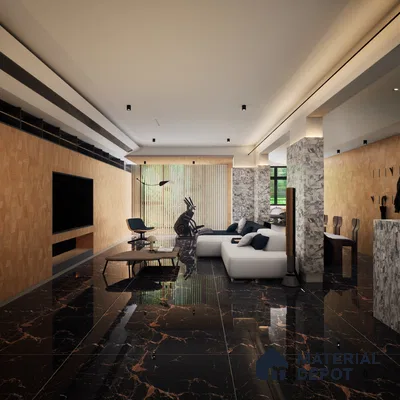 Marble Wall & Floor Tile TL 05117 Marblis Italino Raven 4 ft x 2 ft Vitrified Endless High Gloss Finish - 9 mm (Random 4) | Suitable for Living Room, Bedroom & Bathroom
