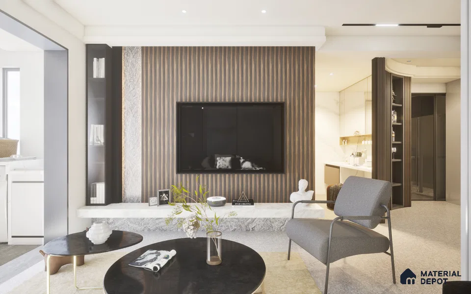 Wenge Marble Louver SA 1007 8 ft x 4.9 inch Charcoal Panel -  mm | Suitable for Feature Wall, TV Unit & Living Room | Width is Subjected to 5% Variation