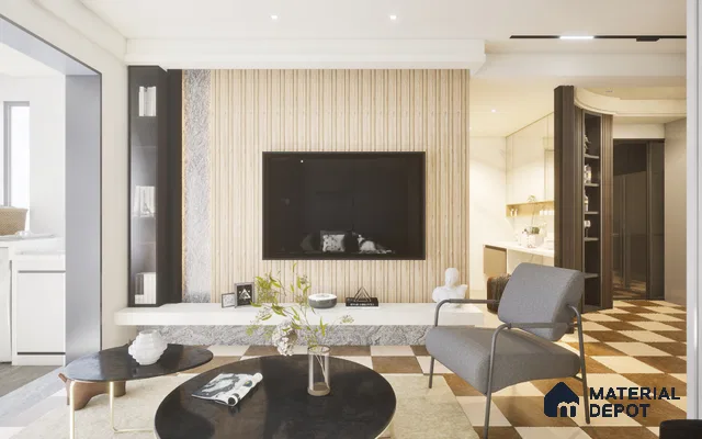 Beige Wooden Louver SA 1016 8 ft x 4.9 inch Charcoal Panel -  mm | Suitable for Feature Wall, TV Unit & Living Room | Width is Subjected to 5% Variation