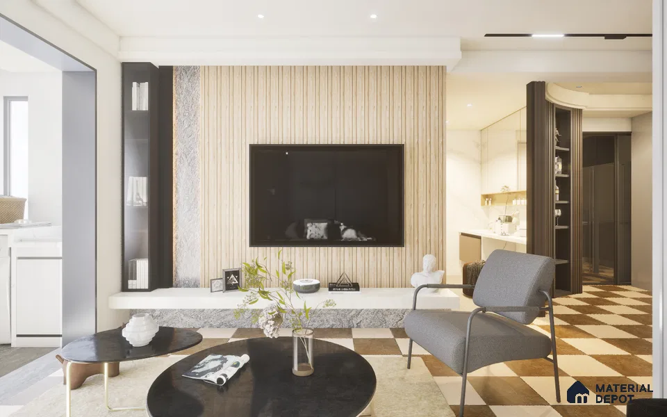 Beige Wooden Louver SA 1016 8 ft x 4.9 inch Charcoal Panel -  mm | Suitable for Feature Wall, TV Unit & Living Room | Width is Subjected to 5% Variation