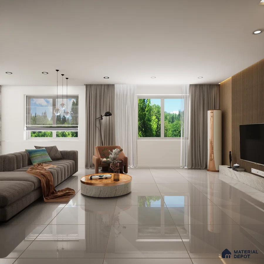 Mozart XL Grey Crystal 600x600 mm Glossy Finish Sand Dune Full Body Vitrified Floor and Wall Tile - 9 mm | Material Depot