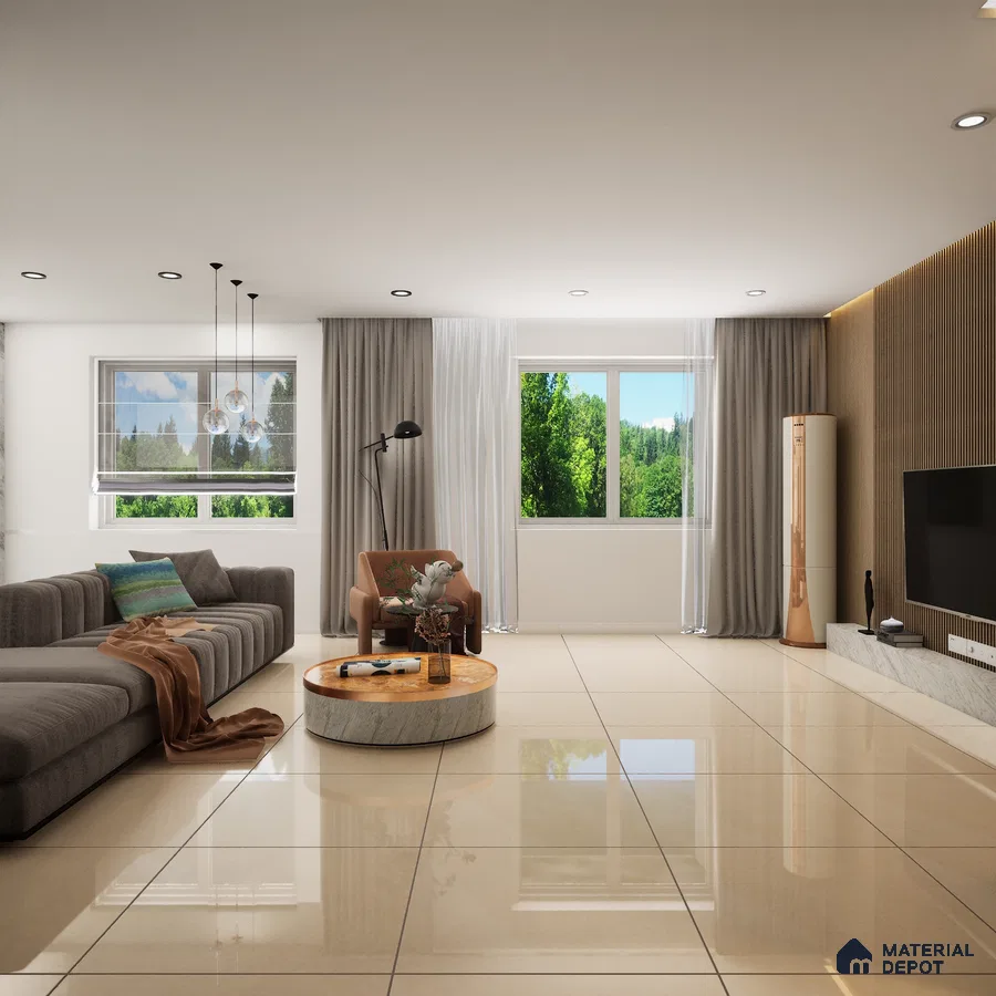 Mozart Beige Crystal 600x600 mm Glossy Finish Sand Dune Full Body Vitrified Floor and Wall Tile - 9 mm | Material Depot