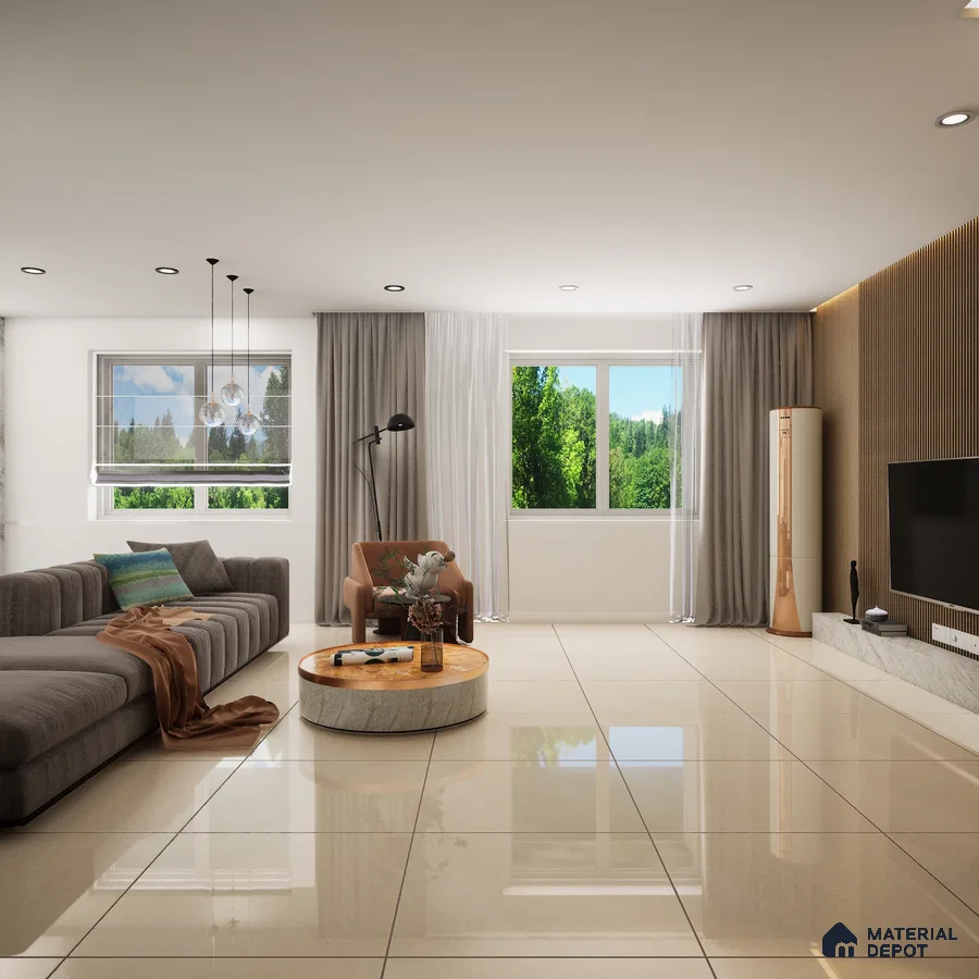 Mozart Mist Crystal 600x600 mm Glossy Finish Sand Dune Full Body Vitrified Floor and Wall Tile - 9 mm | Material Depot