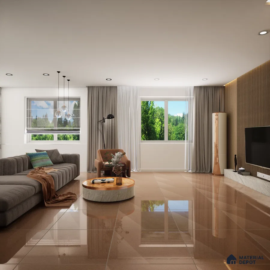 Mozart Copper Crystal 600x600 mm Glossy Finish Sand Dune Full Body Vitrified Floor and Wall Tile - 9 mm | Material Depot