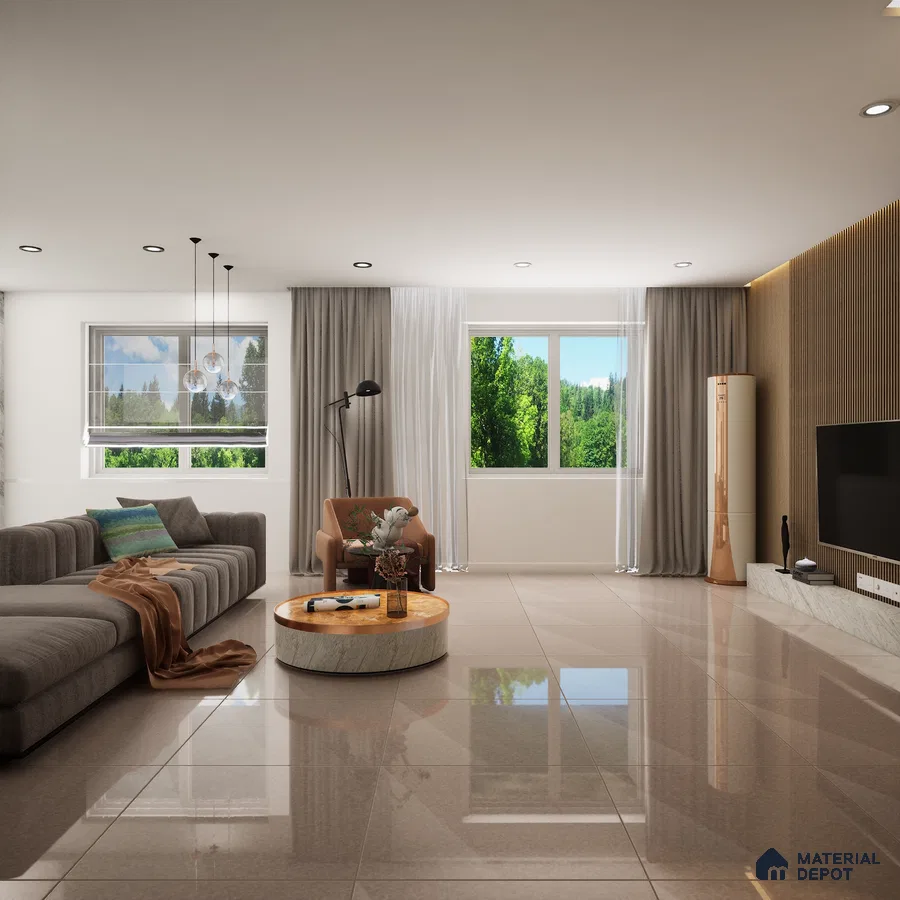 Mozart Mocha Crystal 600x600 mm Glossy Finish Sand Dune Full Body Vitrified Floor and Wall Tile - 9 mm | Material Depot