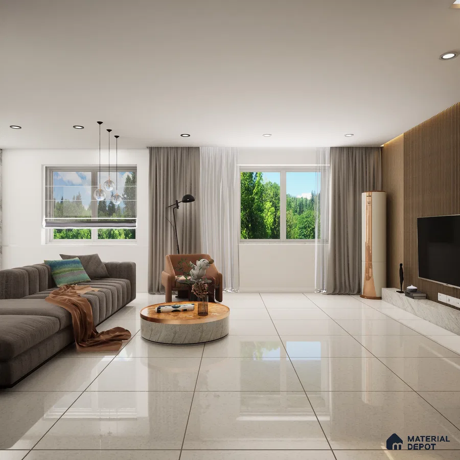 Mozart Quartz Crystal 600x600 mm Glossy Finish Sand Dune Full Body Vitrified Floor and Wall Tile - 9 mm | Material Depot