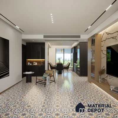 Moroccan Floor & Wall Tile TL 02123 Brown & Blue 2 ft x 2 ft Matte Finish Vitrified Tile - 9.5 mm | Suitable For Kitchen, Bathroom, Dining Area | Please Expect a Slight Variation of Pattern
