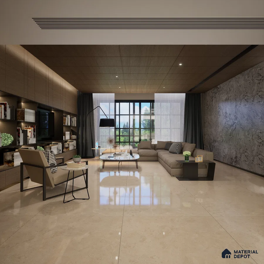 Acura Beige 1600x800 mm Glossy Finish GVT Tile - 9 mm | Material Depot