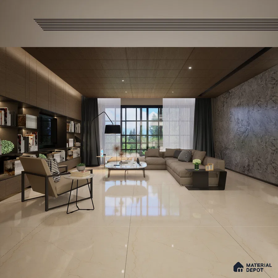 Botticino Prime 1600x800 mm Glossy Finish GVT Tile - 9 mm | Material Depot