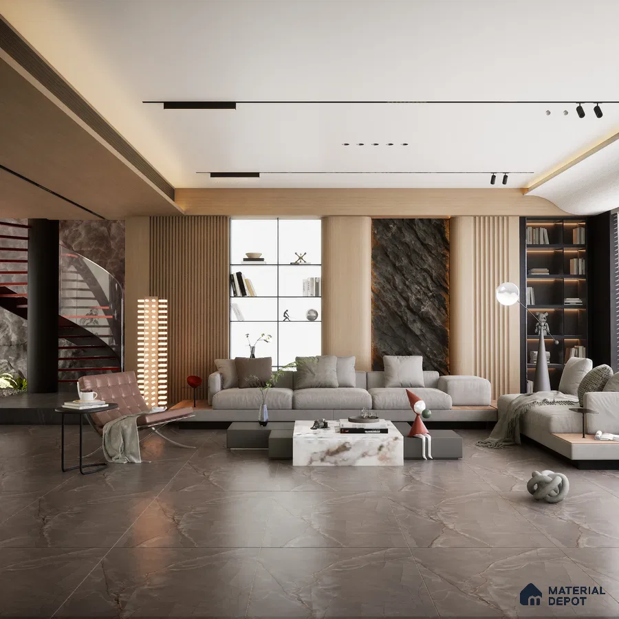 Spenze gris 1200x600 mm Rustic Carving Finish GVT Tile | Material Depot