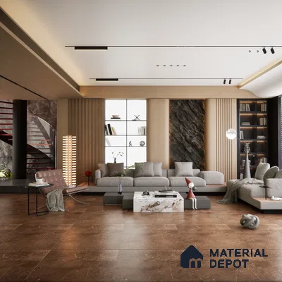 Marble Wall & Floor Tile TL 05529 C Luxe Brown 2 ft x 4 ft Vitrified Glossy Finish - 9 mm | 5 Random Design | Suitable for Living Room, Bedroom, Bathroom, Kitchen