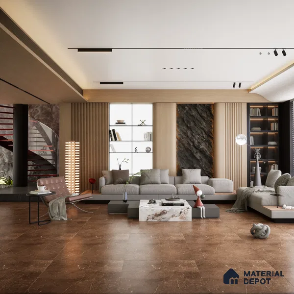 Marble Wall & Floor Tile TL 05529 C Luxe Brown 2 ft x 4 ft Vitrified Glossy Finish - 9 mm | 5 Random Design | Suitable for Living Room, Bedroom, Bathroom, Kitchen