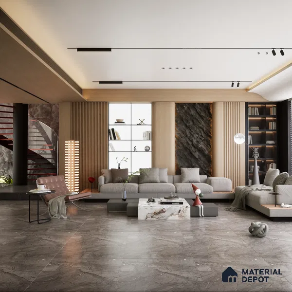 Marble Floor & Wall Tile TL 11061 Argento Stria | 4 ft x 2 ft Carving Finish Vitrified Tile - 9 mm | 3 Random Design | Suitable For Living Room, Bedroom, Bathroom