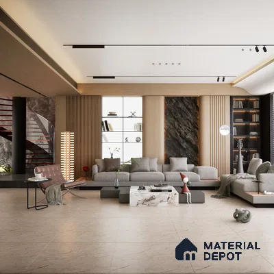 Roma Blanco 1200x600 mm Endless Carving Surface GVT Tile - 9 mm | Material Depot