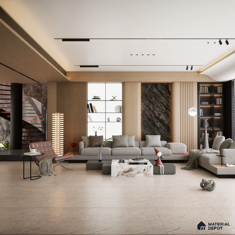 Roma Blanco 1200x600 mm Endless Carving Surface GVT Tile - 9 mm | Material Depot